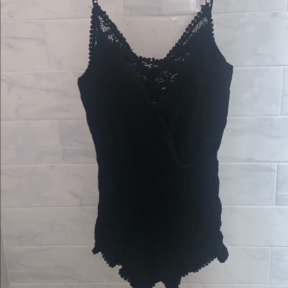 Black lace back Romper
